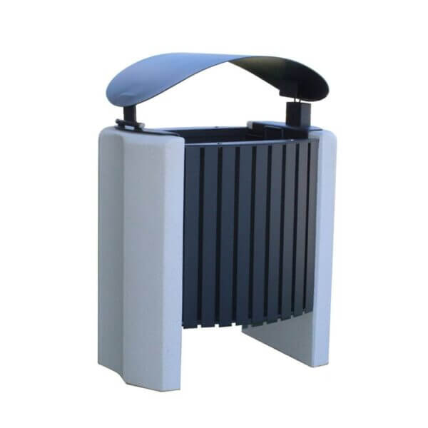 Duurzame afvalbak voor drukke locaties Stijlvolle buitenafvalbak met beton en staal, ideaal voor openbare ruimtes. Direct bestellen in diverse RAL-kleuren.