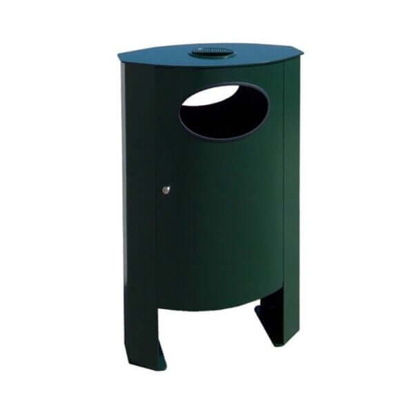 Robuuste afvalbak voor buiten Groen stalen afvalbak met sigarettendover voor de openbare ruimte, in diverse kleuren te bestellen.