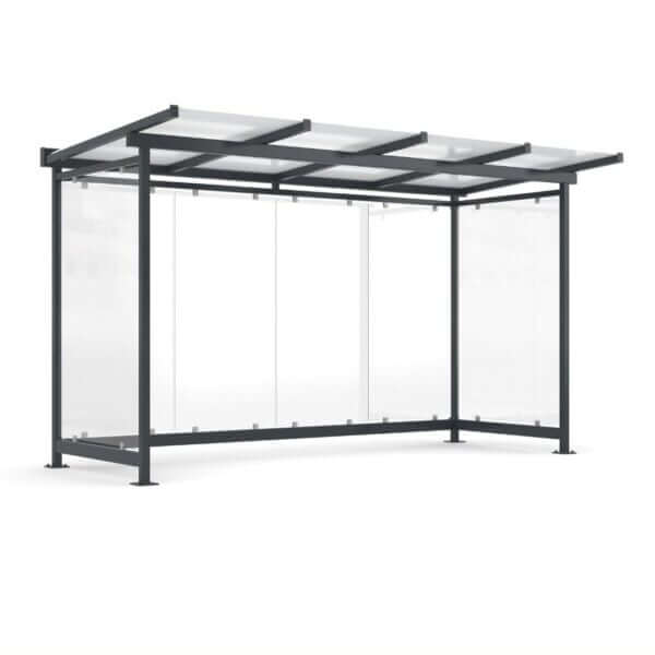 Rook en fiets overkapping met glazen dak en zijwanden, 4,3x2m, verzinkt staal