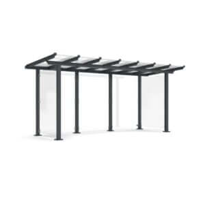 Overkapping met glazen wanden en stevige voetplaten voor multifunctioneel gebruik