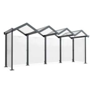 Prefab rookabri en fietsoverkapping met glazen zijwanden 6x2m