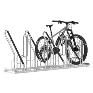 Fietsenrek enkelzijdig voor 4 fietsen met hoog-laag systeem, verzinkt staal, geschikt voor brede banden