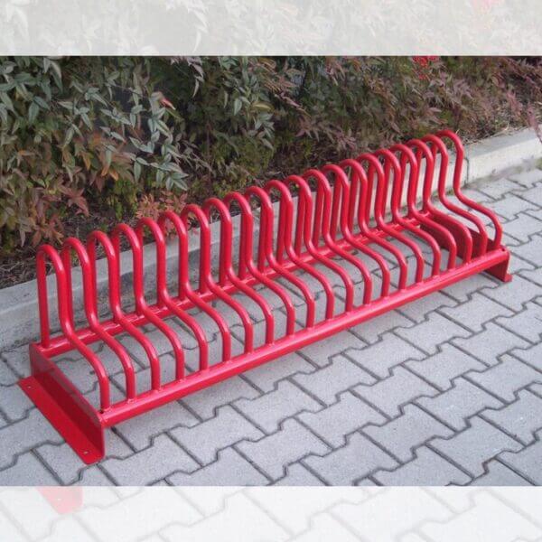 fietsenrek-gamma-in kleur rood bestellen Rood fietsenrek met hoge wielbeugels, verkrijgbaar in RAL-kleuren