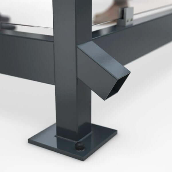 Slimme waterspuwer van WSM overkapping Detail waterspuwer bushokje of fietsoverkapping met glazen dak