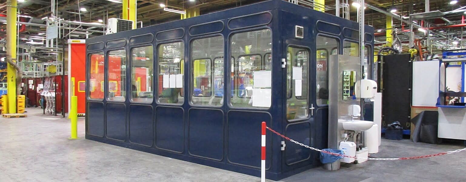 Modulaire kantoorunit in kleur donkerblauw voor industriële omgevingen.
