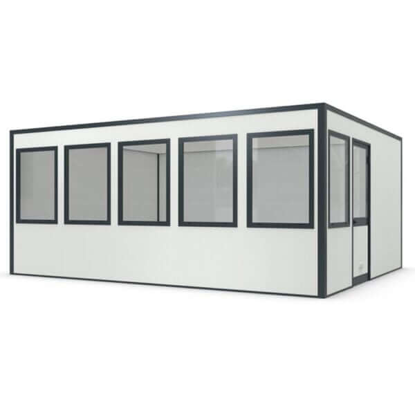 Luxe kantoorunit met ramen voor een lichte werkruimte Luxe kantoorunit voor binnen met meerdere ramen voor helder licht en ventilatie, voor flexibele werkplekken.