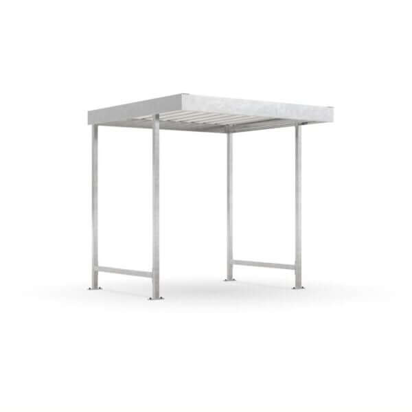 Kleine verzinkte fietsoverkapping van 2x2 meter met plat dak