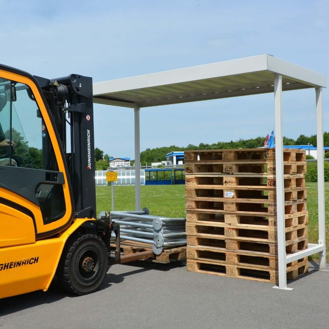 RAL 9002 overkapping voor buitenopslag van goederen en pallets