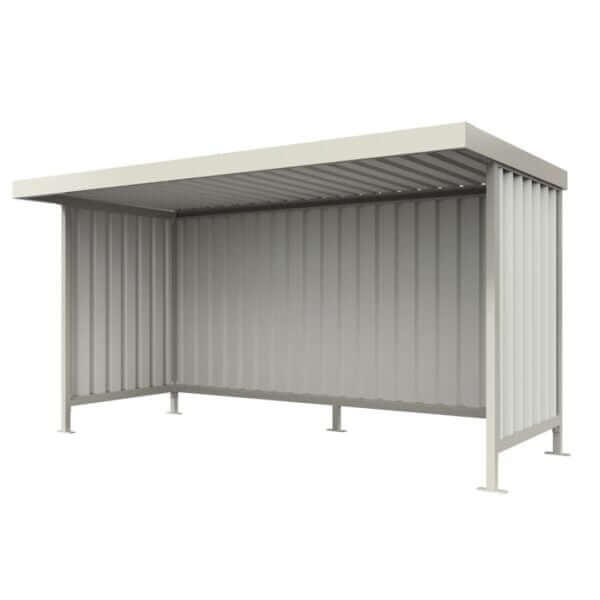 Overkapping met wanden in RAL 9002 voor fietsen of rokers Fiets overkapping RAL 9002 met zij- en achterwanden multifunctioneel