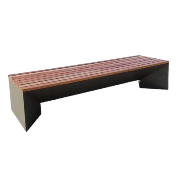 parkbank-lipsia-1-9 Design parkbank zonder rugleuning met houten zitting en stalen onderstel.