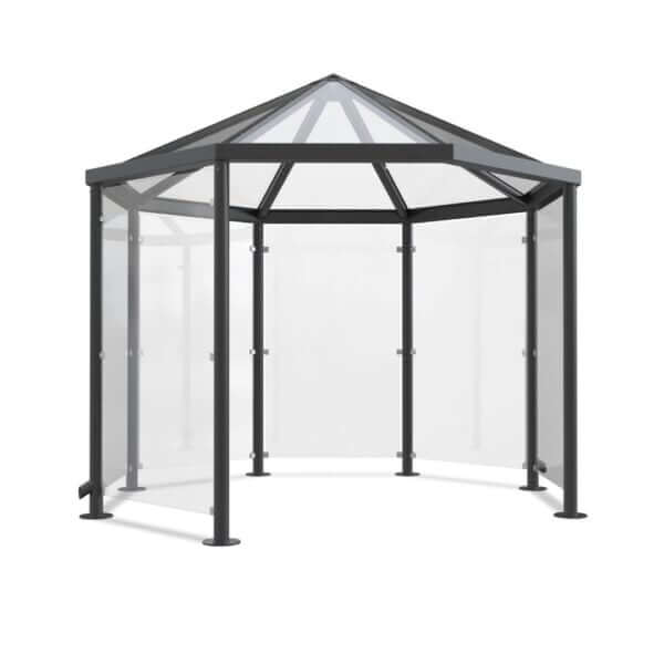 Modern paviljoen als rookruimte voor buiten met glazen wanden en RAL 7016 afwerking