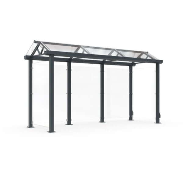 Prefab rookabri en betaalautomaat overkapping met glazen zijwanden 4,5x2m