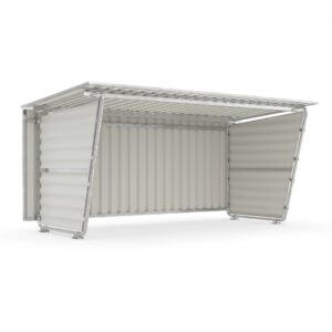 Praktische bouwpakket fietsenstalling van 4x2m in wit. Duurzaam verzinkt staal en eenvoudig te monteren.